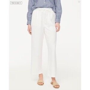 J.CREW Linen-Blend Slim Wide-Leg Drawstring Pant 8 White Elastic Waist NWT B8